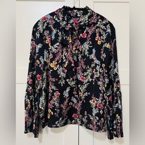Vince Camuto Satin Floral Black Top with Bow Tie